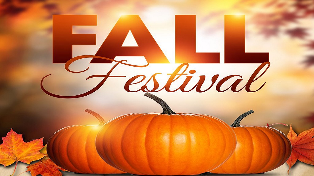 Image of pumpkins with leaves next to them and the words "Fall Festival" above it.