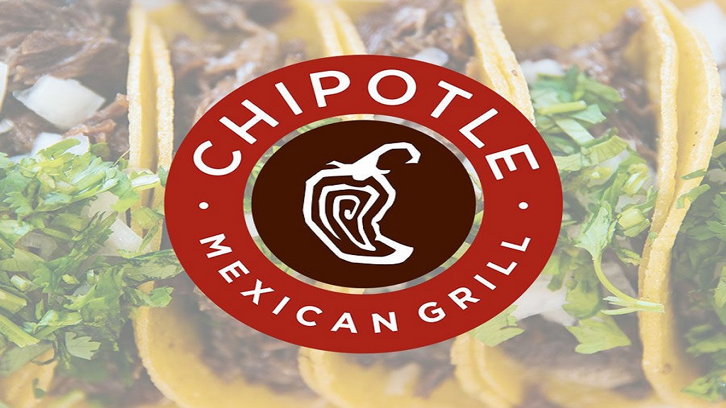 Image of tacos with the Chipotle Mexican Grill logo on top of  them.