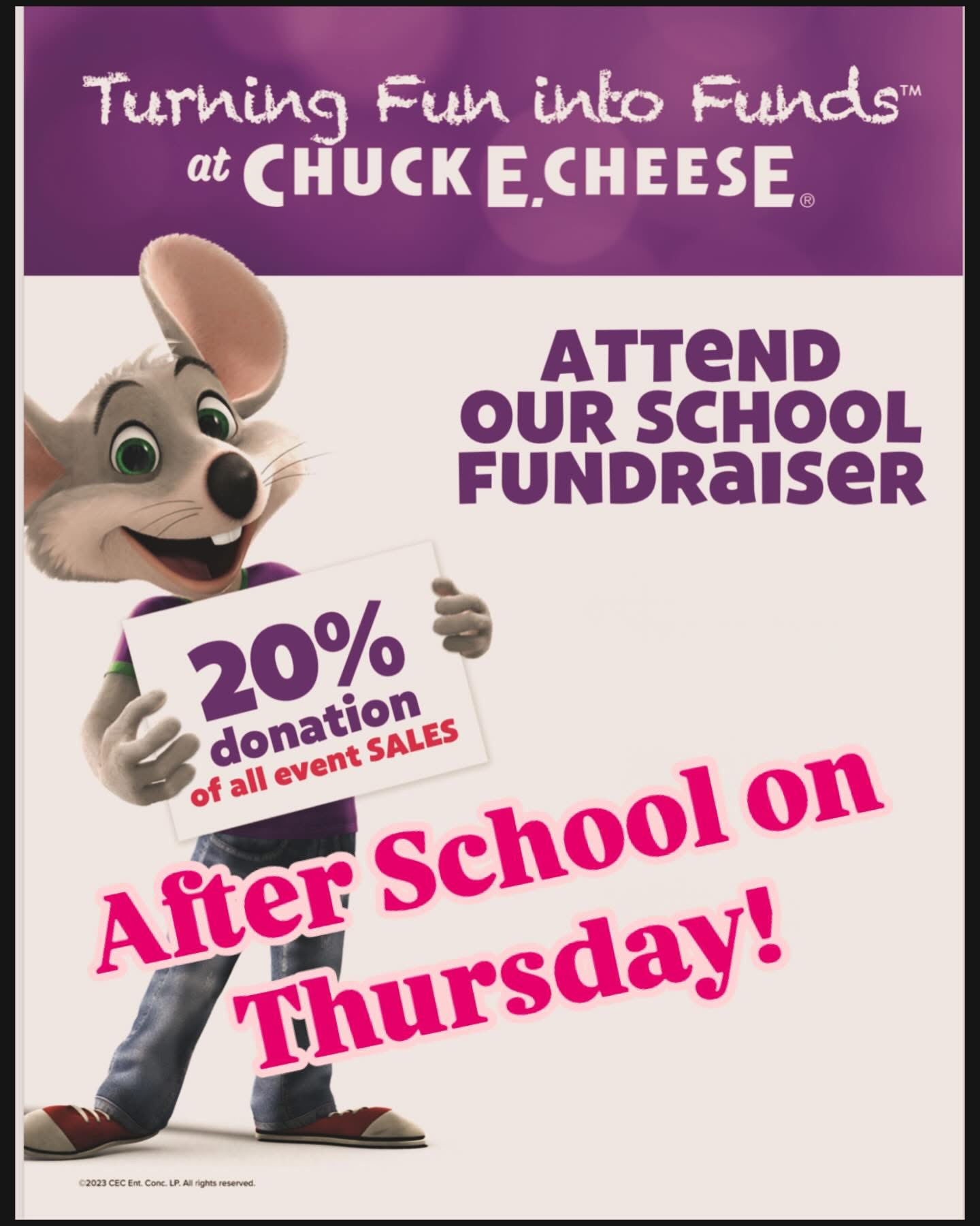 Flyer for Chuck E Cheese Fundraiser