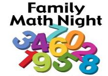 The words "Family Math Night" with a pile of colored numbers underneath.